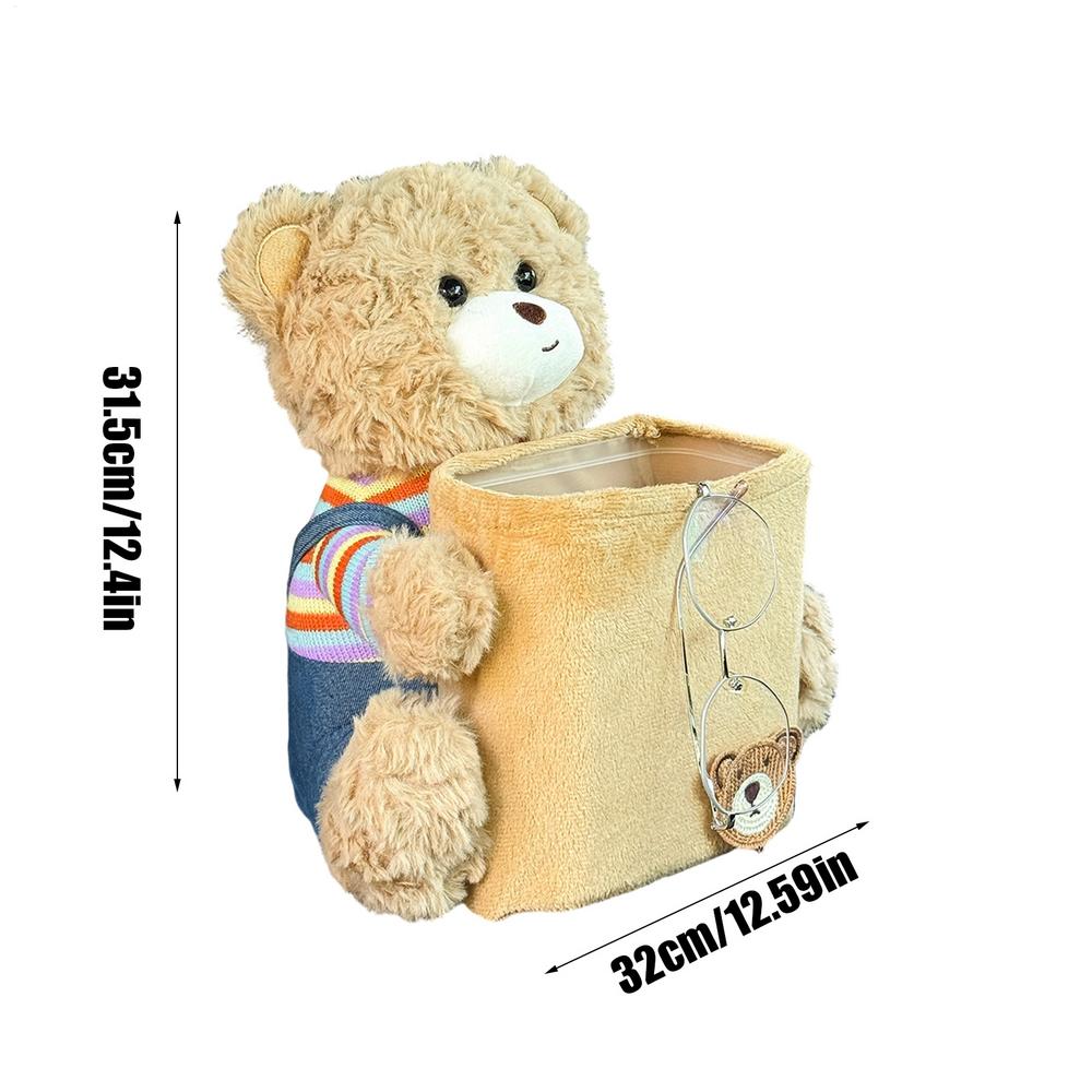 Car Tissue Holder 2-in-1 Multifunctional Cute Plush Bear Auto Supplies Truck Trash Can for Home Desk Table Bedside Dresser