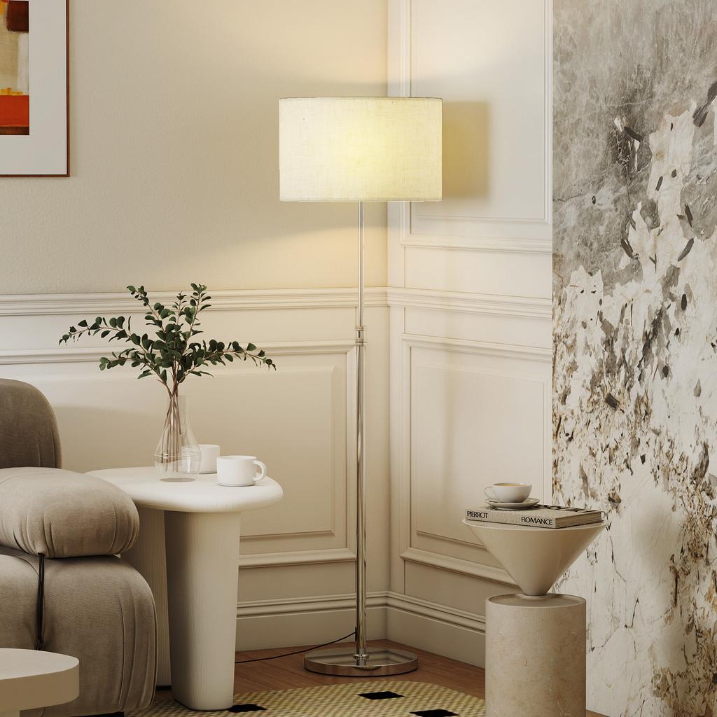 Floor Lamp Dimmable with Linen Shade E27 Height-adjustable Beige