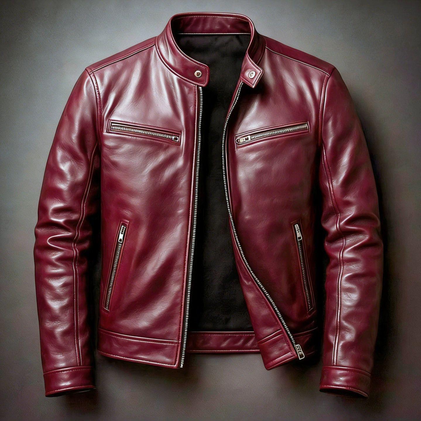 Mens Slim Fit Stand Collar Pu
