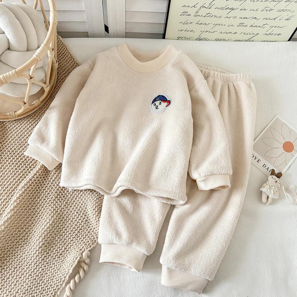 Kids' Korean-Style Velvet Pajama Set for Autumn/Winter - Warm, Double-Sided for Boys & Girls