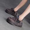 Autumn and Winter New Top Cowhide Thick Sole Color Blocked Casual Shoes for Women, Lightweight Lace Up Sponge Cake and Dad Shoes
