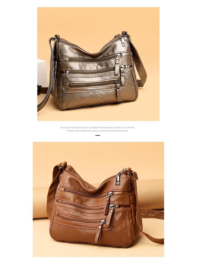 Women's 2021 Trendy Soft Leather Shoulder Bag - Large Capacity, All-Match, Middle-Aged Messenger Style