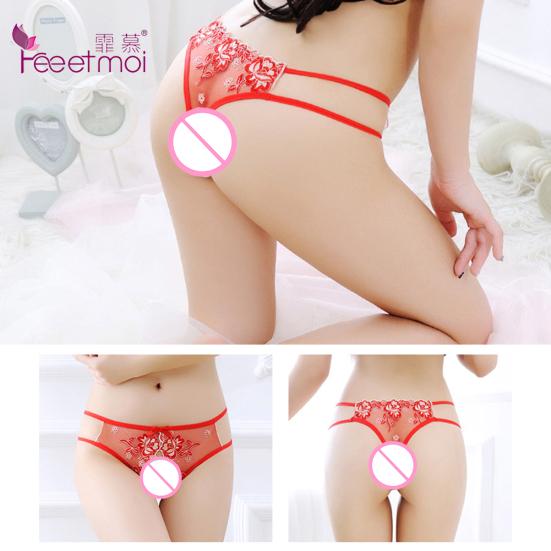 Lace Briefs See Through Open Crotch Straps Erotic Lingerie Floral G-string Thong