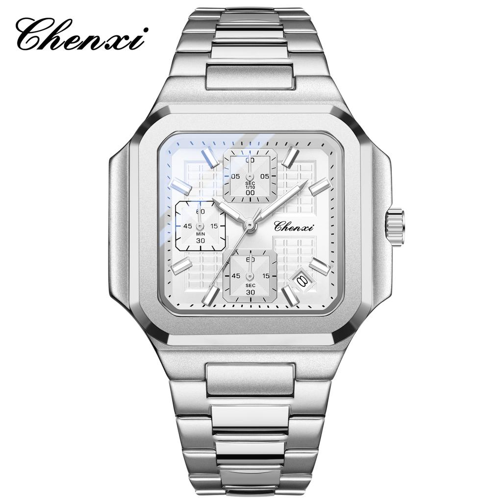 CHENXI Square Chronograph Men's Watches Multifunctional Date Luminous Waterproof Sport Business Quartz Wristwatch Reloj Hombre
