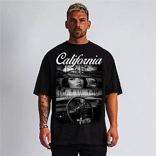 California street style mirror black t shirt 100% silk screen S