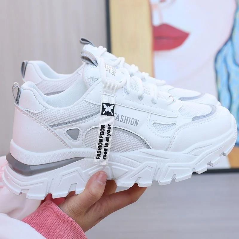 Fashion Spring Autumn Women Sneakers Breath Thick Bottom Lightweight Sports Shoes Lace-up Wedge Sneakers Women Comfortable Leisure Shoes