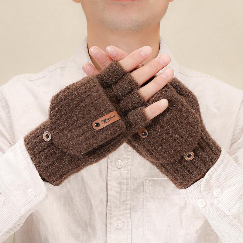 

Чоловічі та жіночі осінньо-зимові рукавички з відкидним верхом без пальців Теплі, вітрозахисні, стильні рукавички для офісу та поїздок на роботу Дизайн з відкритими пальцями темно-коричневого кольору