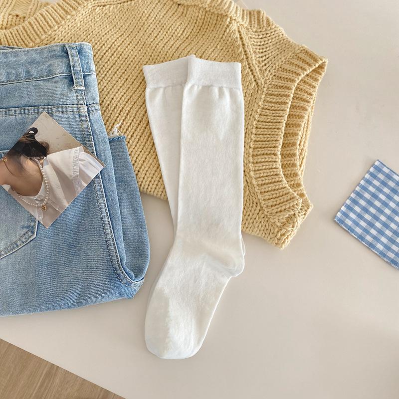 

Cream Calf Socks Women S Spring And Summer Thin Solid Color Stockings Women S Socks Japanese Jk Simple Beautiful Legs And Thin Knee Socks