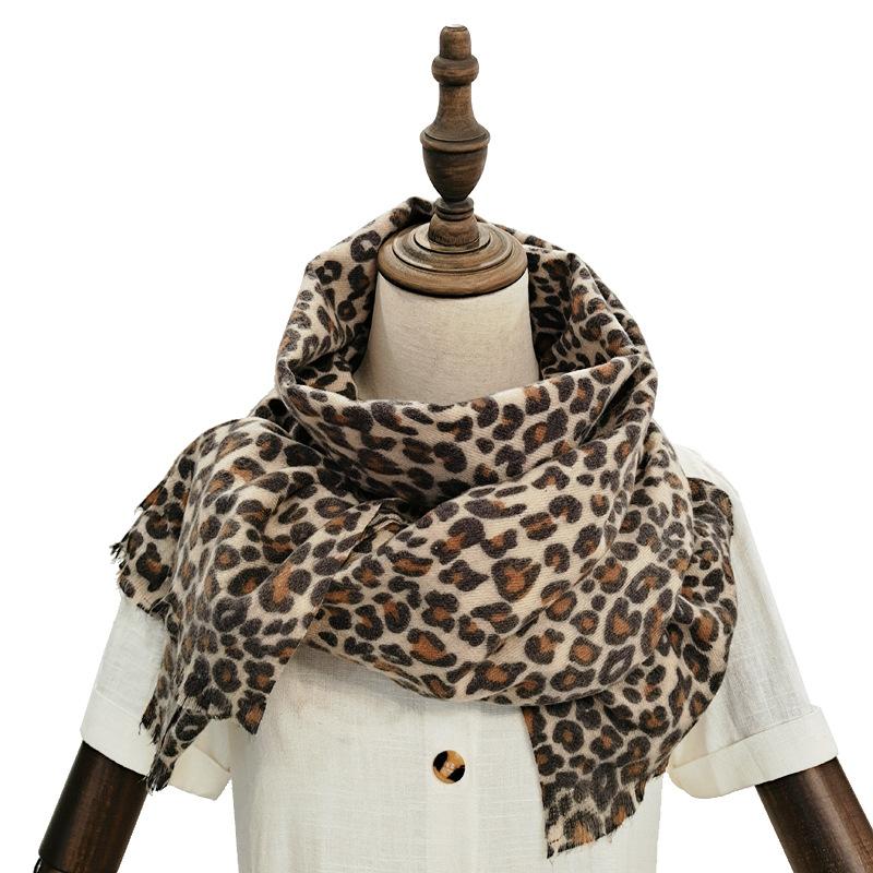 New Autumn and Winter Fashion Imitation Cashmere Scarf for Women, Classic Leopard Print Long Thickened Warm Shawl