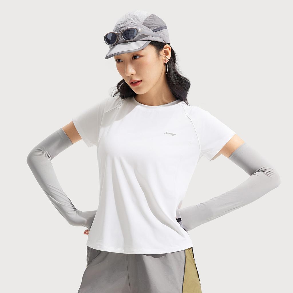 Li Ning Herbal Tea T-Shirt Comfortable Casual Simple Versatile Round Neck Pullover Short Sleeve Women T-Shirts Standard-White ATSV594-3