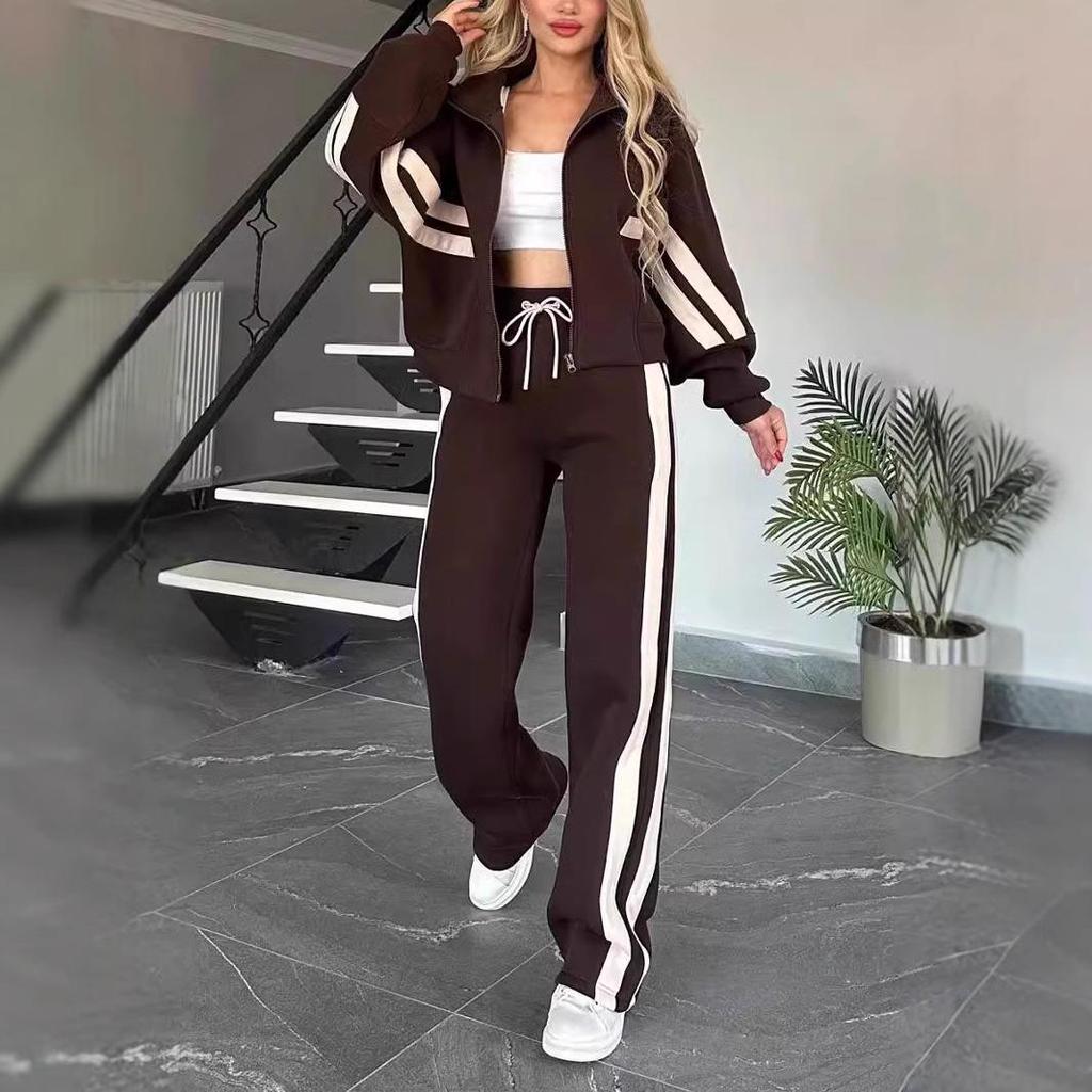 2024 Y2K Striped Zipper Jacket & Casual Sportswear Set for Women