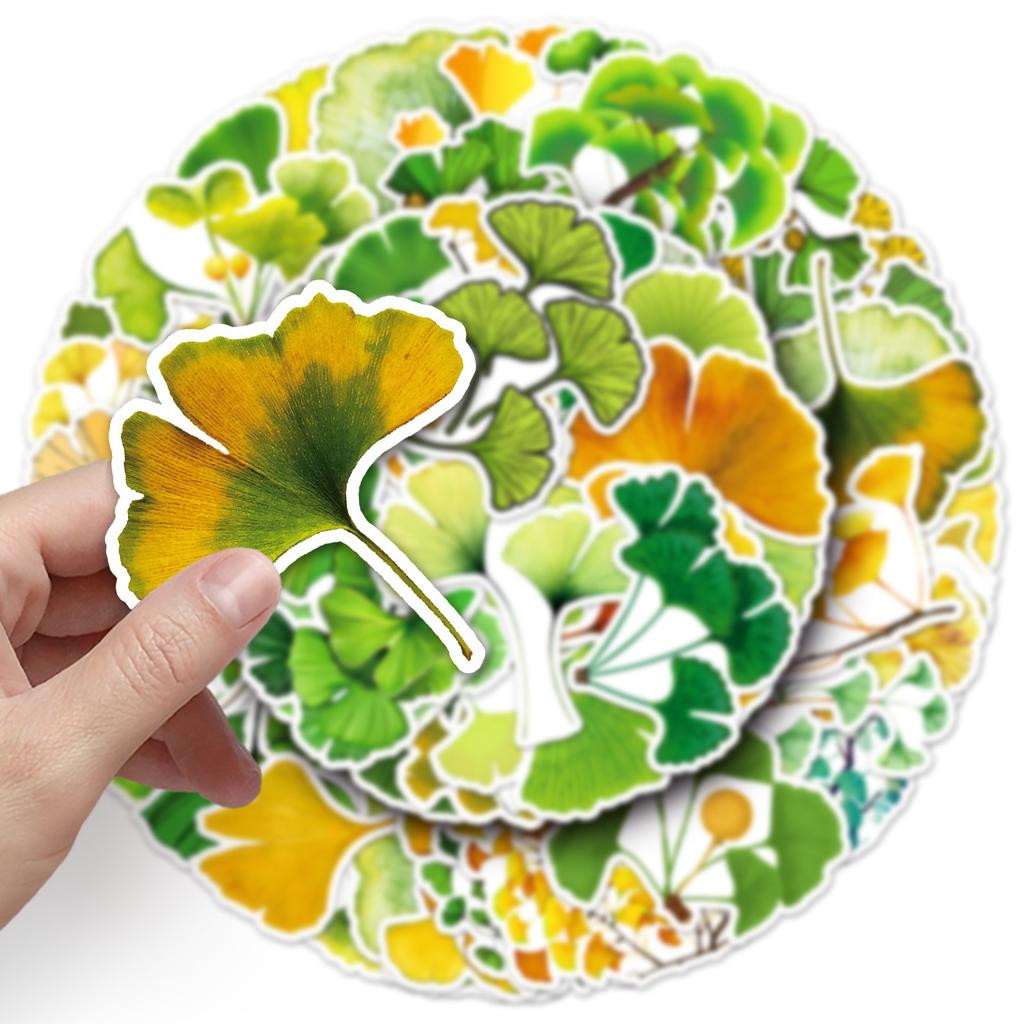 50 Ginkgo Tree Graffiti Stickers Personalized Plant Leaf Decoration Mobile Ticket Water Cup Waterproof Stickers