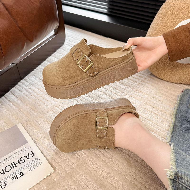 Lazy thick-soled bag head slippers women's 2025 autumn new height increase outer wear one pedal casual with skirt Boken tow