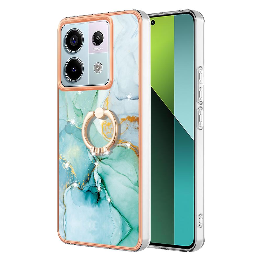 For Xiaomi Redmi Note 13 Pro 5G/Poco X6 5G Case with Ring Kickstand Marble Pattern Electroplating TPU Back Cover