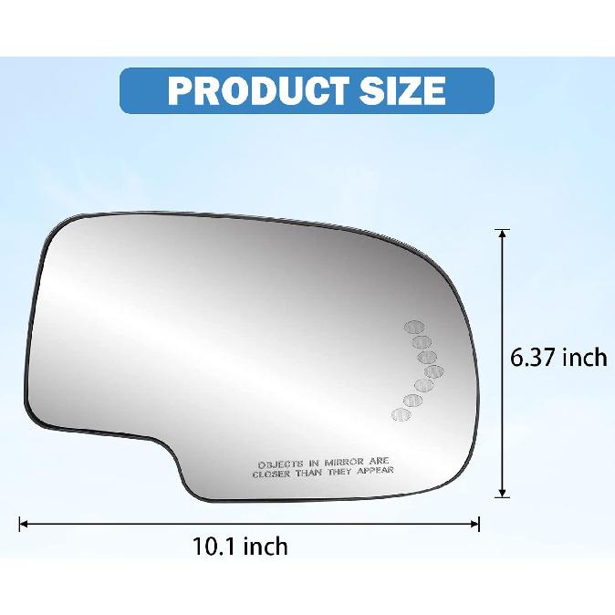 Driver Side Heated Mirror Glass Replacement For 2003-2007 Cadillac Escalade, Chevrolet Avalanche, Silverado, Suburban, Tahoe, GMC Sierra, Yukon -