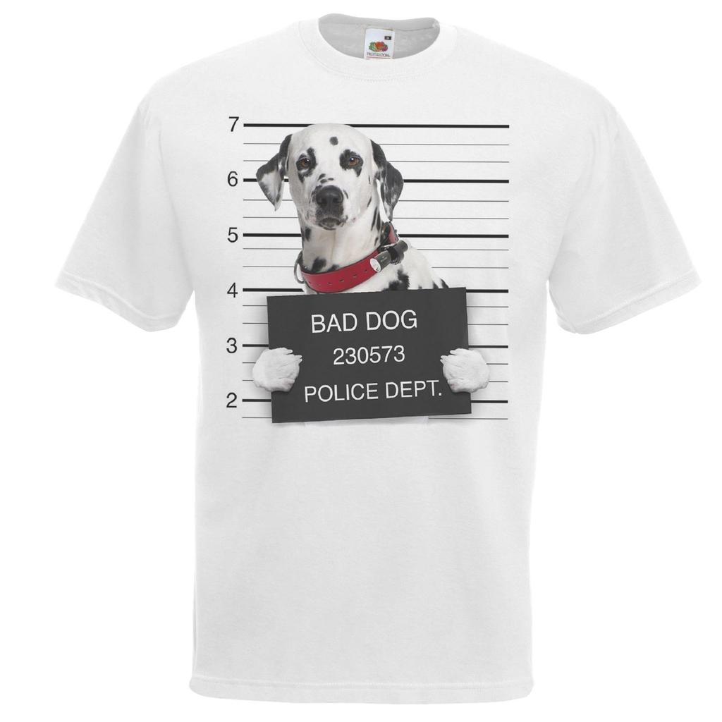Adults Dog Mugshot Spotted Dalmatian Criminal Canine Unisex White TShirt