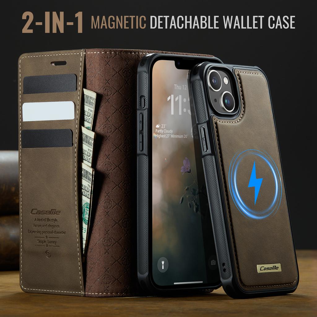 For iPhone 14 Case CASEME C49 Compatible with MagSafe RFID Blocking Detachable Wallet Leather Phone Cover
