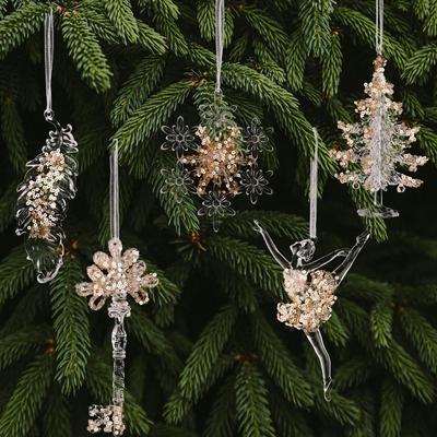 Fashion Acrylic Christmas Crystal Pendants DIY Hanging Christmas Tree Ornaments Snowflake Sequin Crystal Hanging Christmas