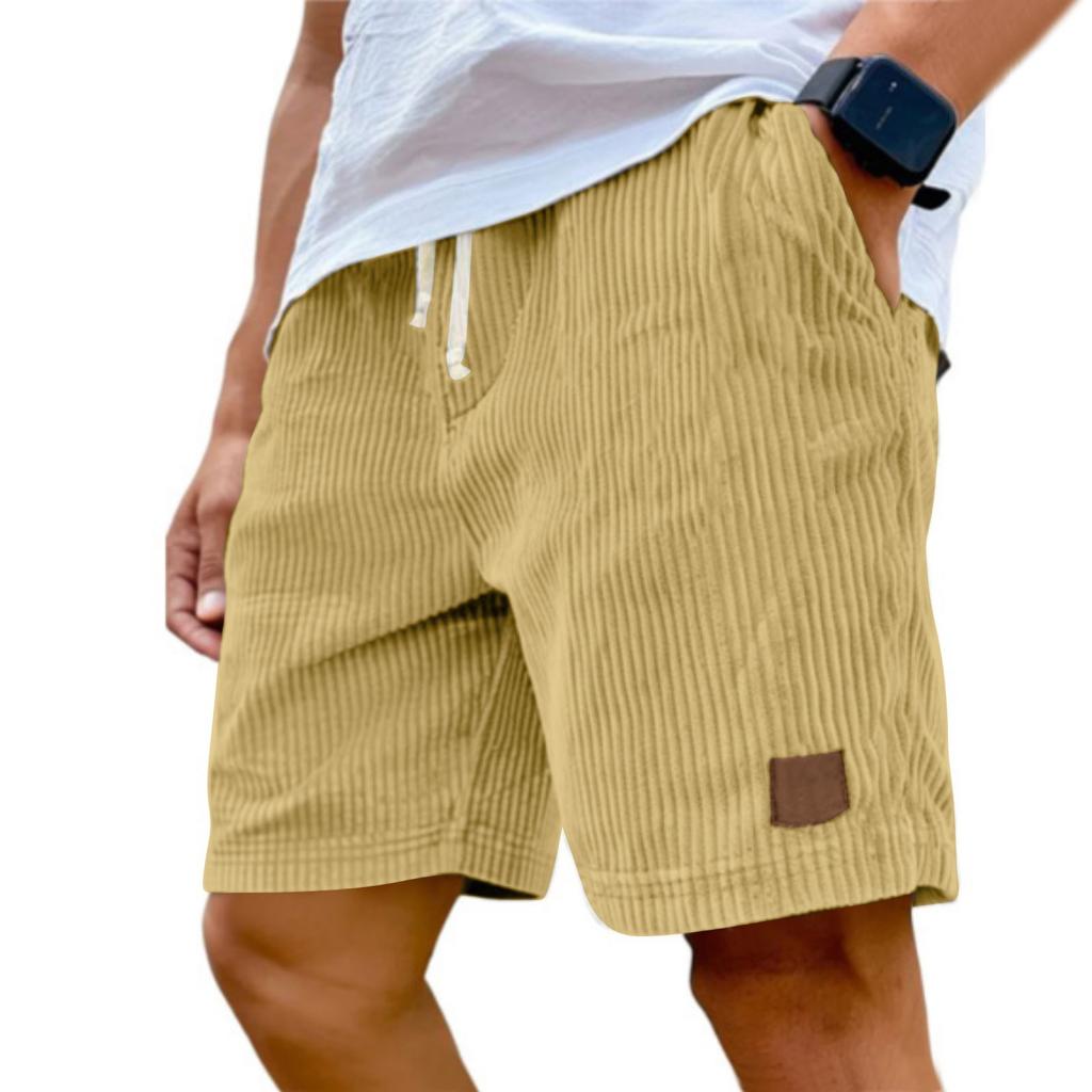 Pantaloncini Casual da Uomo - Vita Elastica Coulisse Velluto a Coste Ricamato Vintage Pantaloncini Casual alla Moda