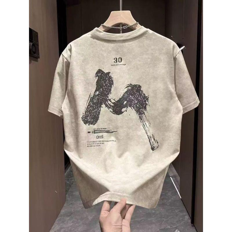 Foreign Trade Surplus American Retro Tie-Dye Short-Sleeve T-Shirt for Men, Summer Loose Casual Versatile Round-Neck Pure Cotton Top