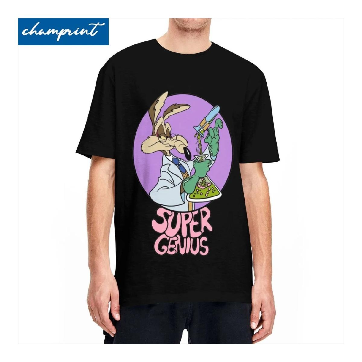 Coyote Super Genius Roadrunner T Shirt Men Women Pure Cotton Vintage T-Shirts Round Collar T Shirt Short Sleeve Clothing 4XL 5XL S чёрный