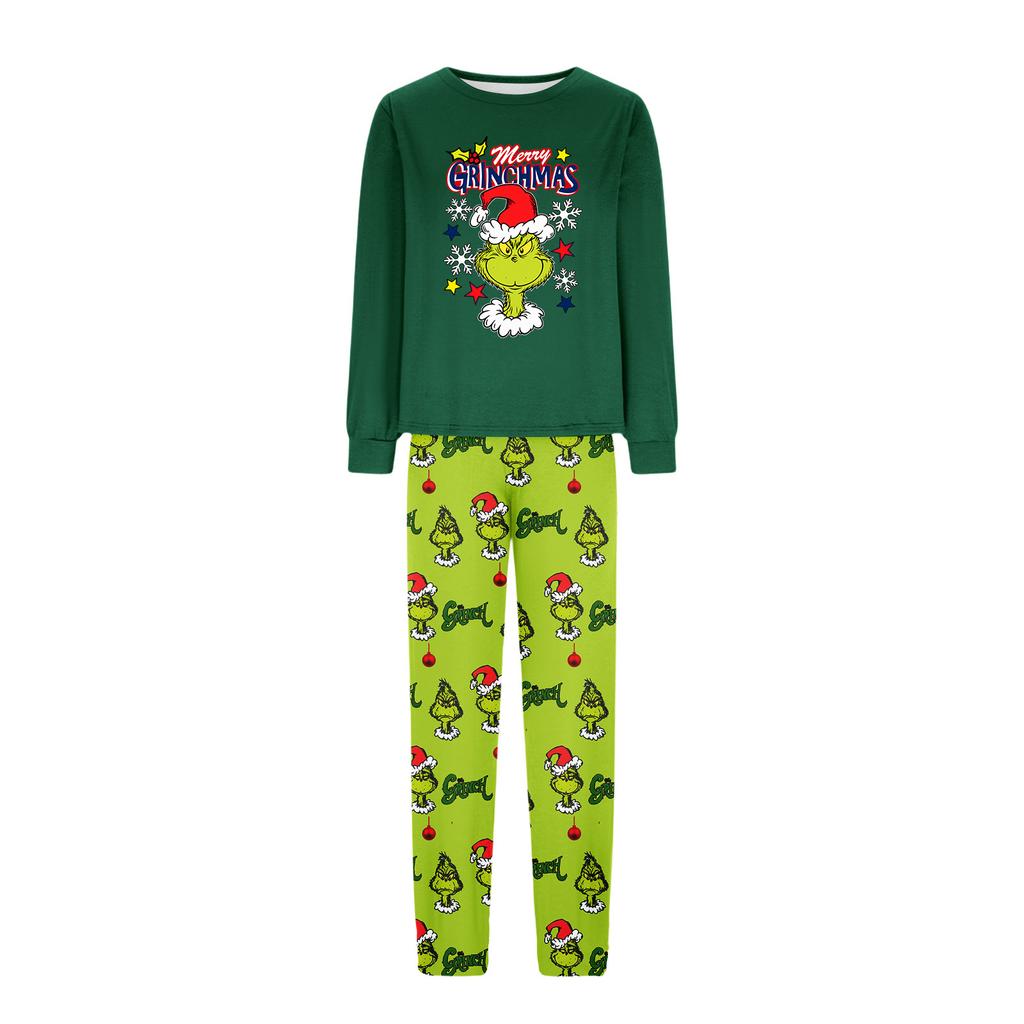 Family Matching Christmas Print Pajama Set, Round Neck Long Sleeve and Pants Loungewear Set for Holiday