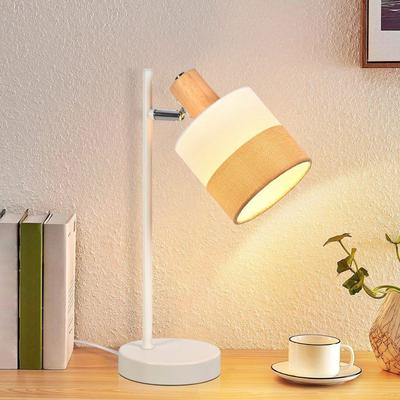Table Lamp - NETTLIFE - Vintage Swivel - Solid Wood - E14 Socket - White Fabric Lampshade
