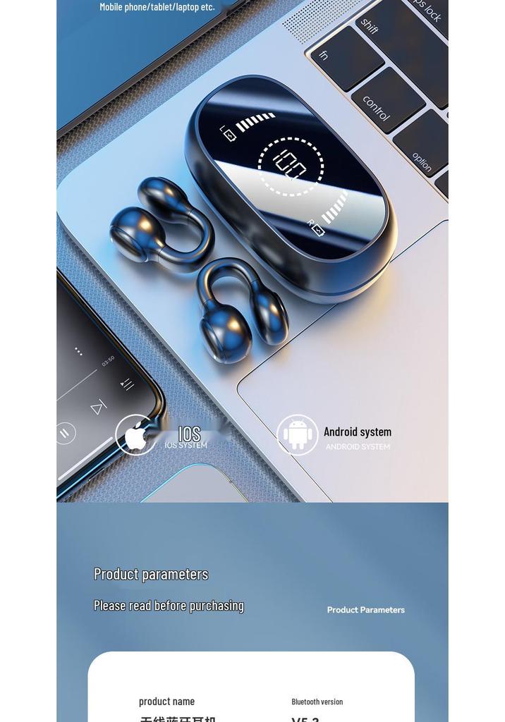 M47 Bone Conduction Clip-on Bluetooth Earphones, Non-In-Ear, Sports, Digital Display, Long Battery Life, True Wireless 5.4.