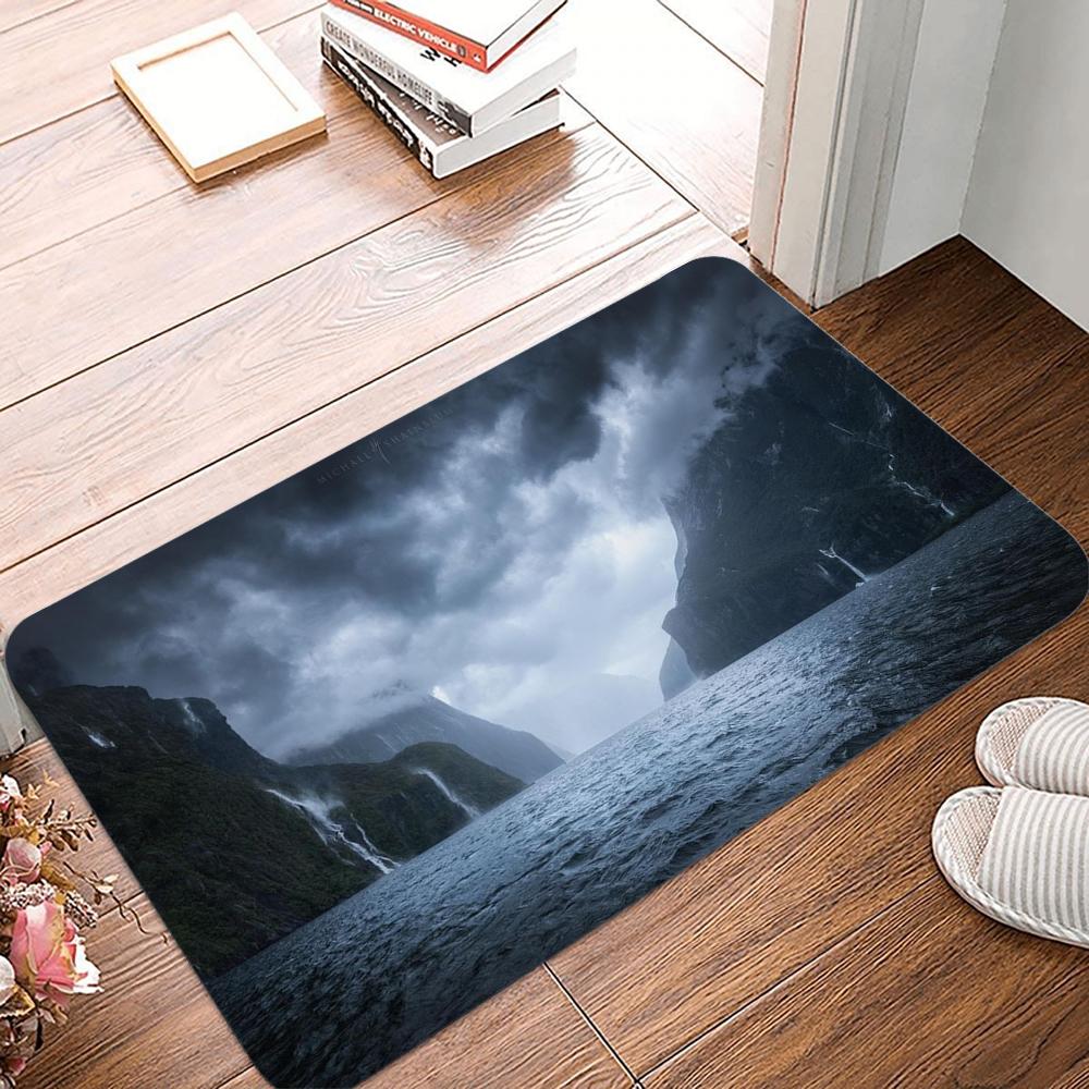 Ocean Storm Wave Rug Thickened Anti-Slip Base Entrance Hallway Anti-Slip Mat Water-Absorbent, Stain-Resistant Doormat