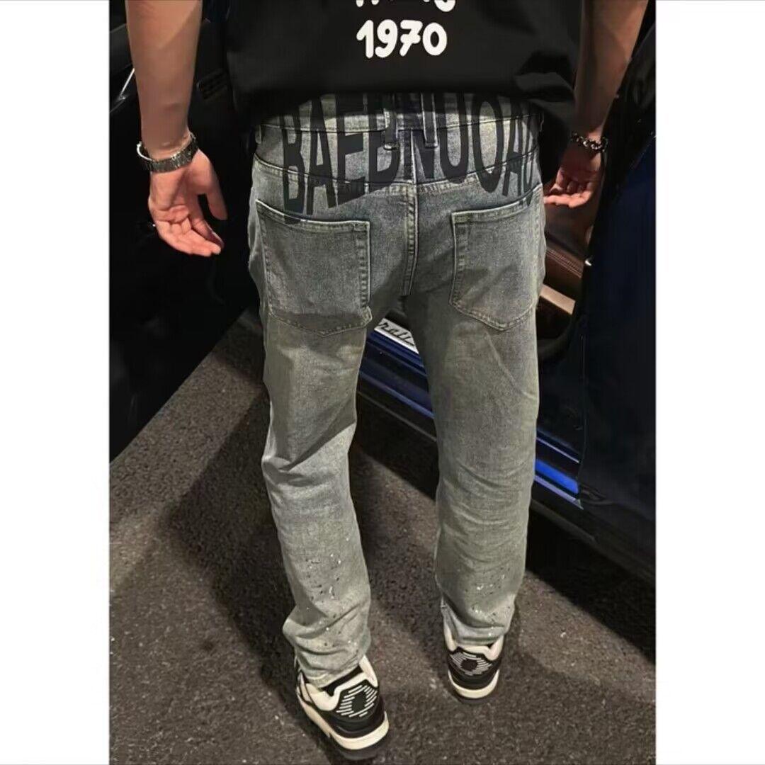 

Осенние модные джинсы прямого кроя слим-фит с брызгами краски для мужчин 36 [Recommended 165-180 kg]