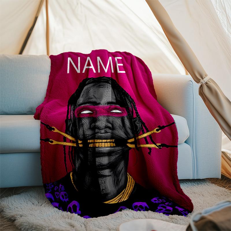 Customizable Rapper Throw Blanket – Personalized Name, All-Season Cozy Snug Blanket, Machine Washable, Personalized Blanket