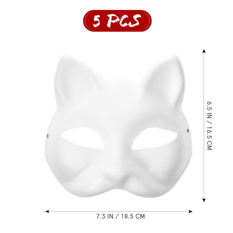 DIY Pappmaché Japanische Maske Halbgesicht Handbemalt Katze Weiße Maske Maskenball Halloween Festival Cosplay Requisite
