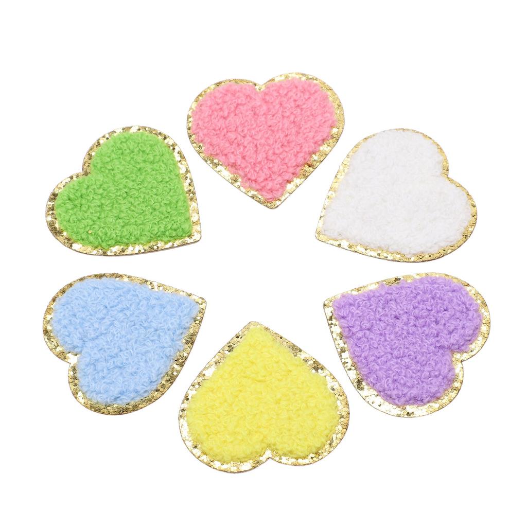 6pcs Heart Shaped Iron On Patches Random Color Golden Stroke Cotton DIY Craft Applique for Jeans Shirt Backpack Wallet