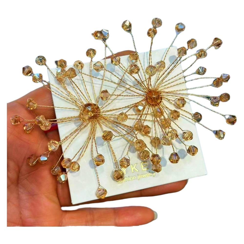 1Pair Luxury Sparkling Ear Studs Crystal Beaded Beaded Crystal Earring  Bridal Accessories золотой