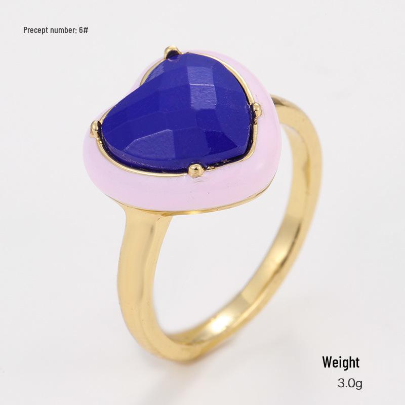 Kenjie Goldfarbener eingelegter Edelstein Emaille Tropfeffekt Geometrischer Ring für Damen, Europäischer und Amerikanischer Sommerstil