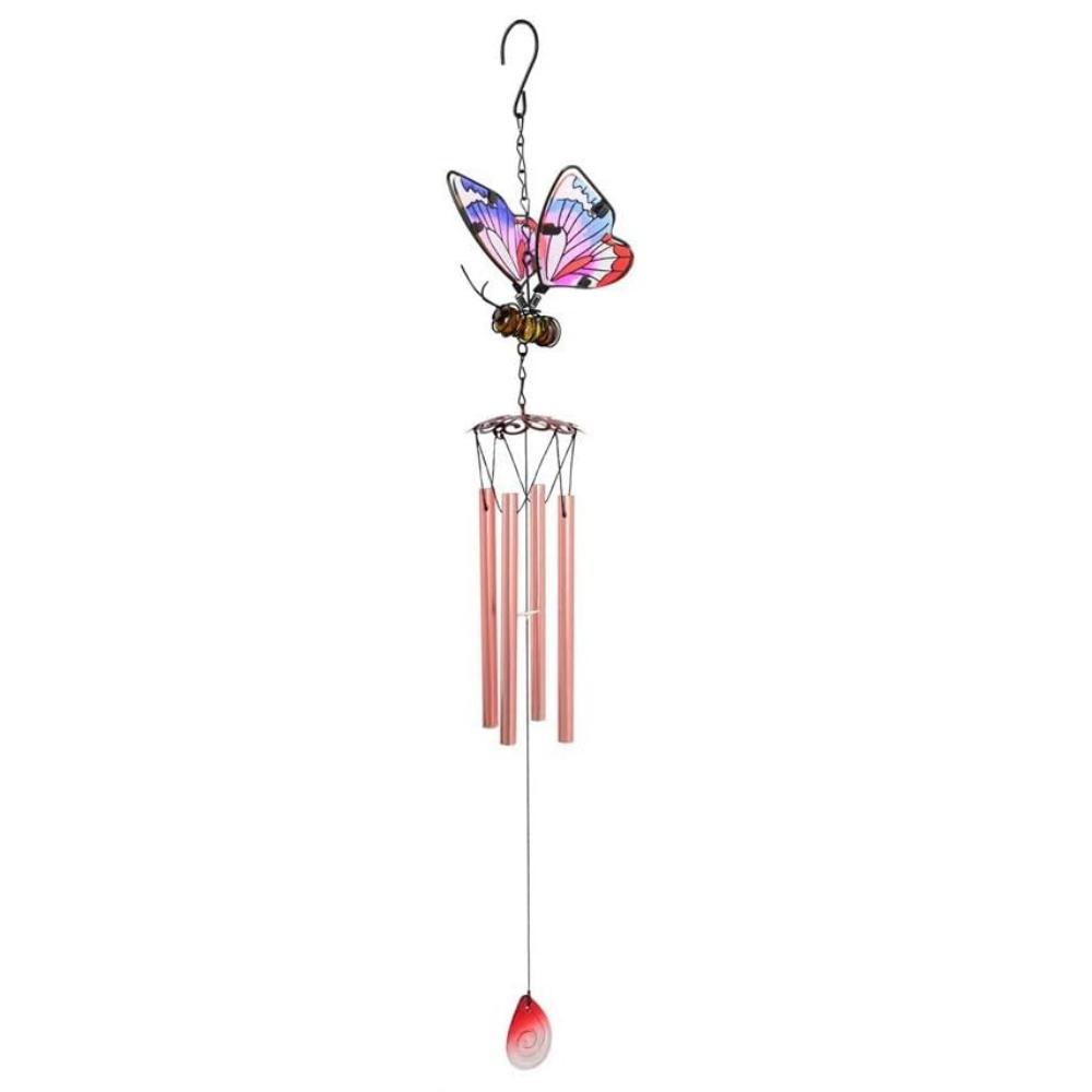 3D Butterfly Wind Chimes Iron Stained Glass Butterfly Wind Chimes with Tube Gift for Mom for Home Garden Window Yard Patio Decor