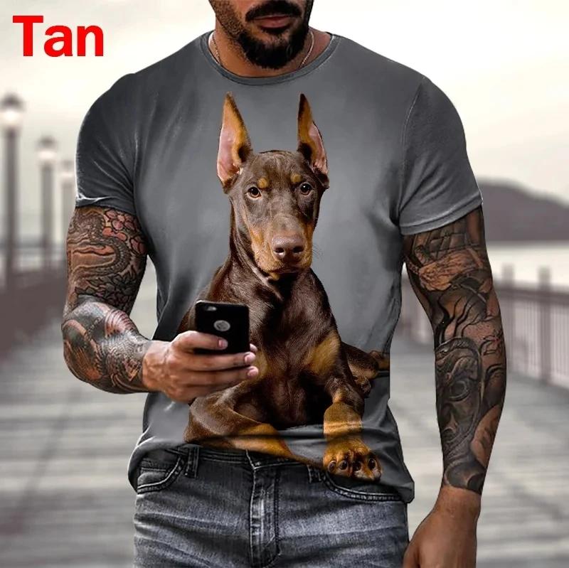 Summer Round Neck 3D Doberman Pattern Print Top Fashionable Casual Short Sleeved Men's T-shirts