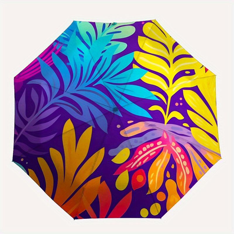 1pc Tropical Leaves Automatic Open/Close Umbrella with Windproof, Functional Design, 8-Rib Sturdy Canopy, Durable Ribs,103