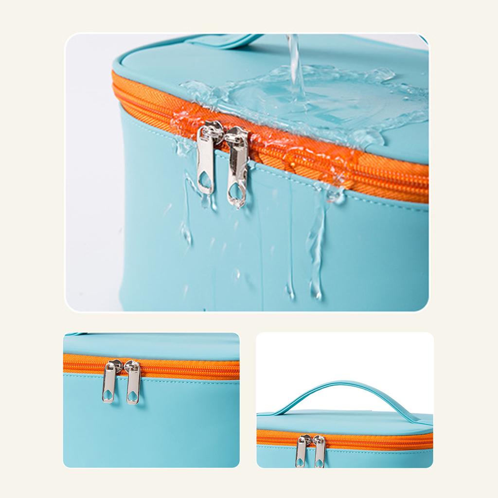 Cosmetic Bag Waterproof PU Leather Portable Fashionable Makeup Toiletry Bag with Handle for Daily
