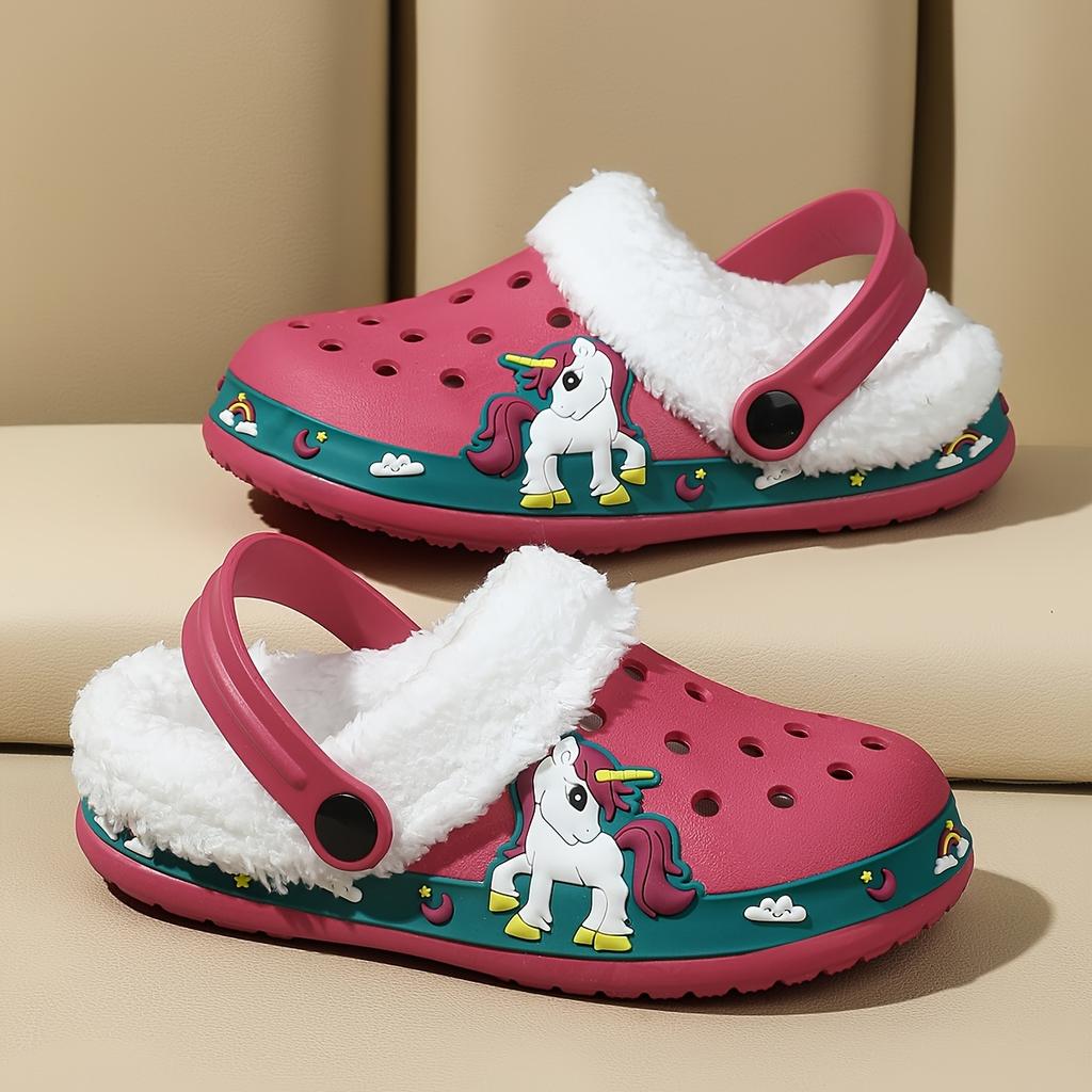 EVA pantofle s fleecovou podšívkou s kresleným designem stavebního vozidla - Teplé nazouvací zimní boty na podzim a zimu, Obuv do chladného počasí