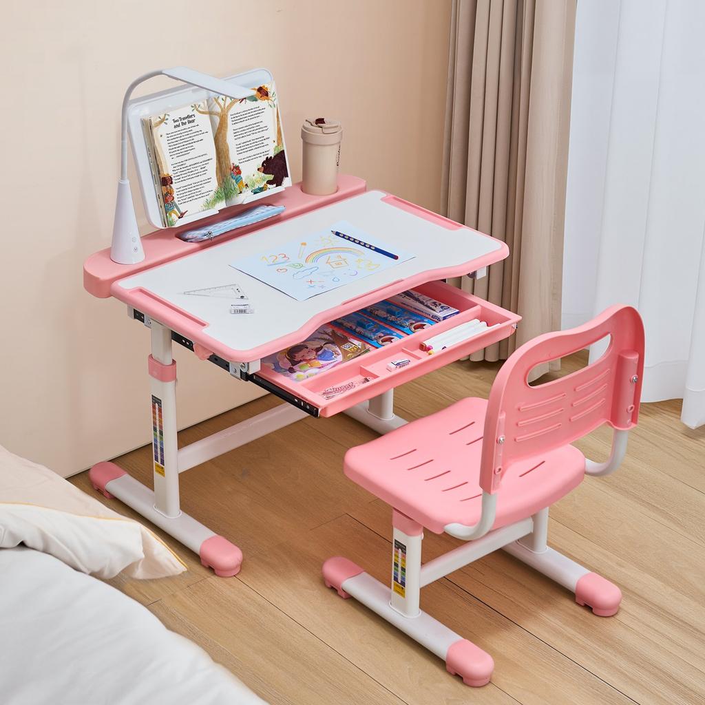 VEVOR Kids Study Chair and Desk Set, Study Desk and Chair for Kids with Table Lamp