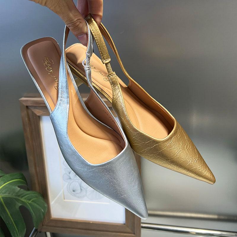 Fashion Female Slip On Footwear Shallow Ladies Low Heel Sandals Shoes Fashion Pointed Toe Women Heeled Sandals Pumps Shoes