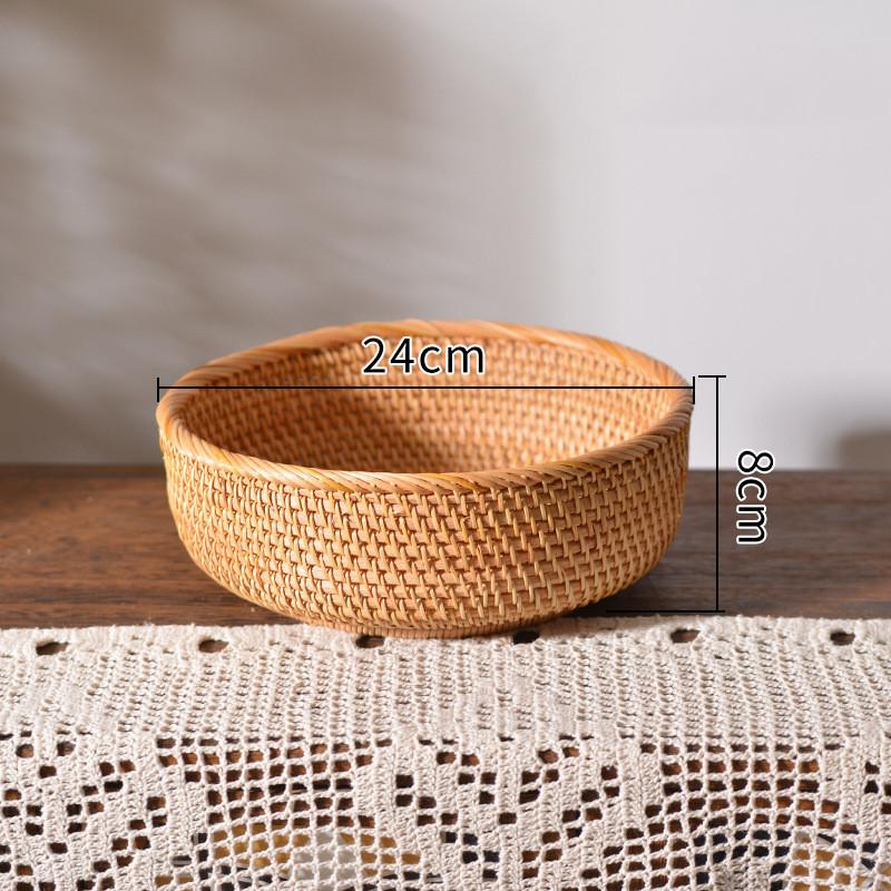Handwoven Natural Rattan Round Tray Wicker Fruit Plate Eco-Friendly Tabletop Storage Basket for Tea Snack Home Decor Organizer