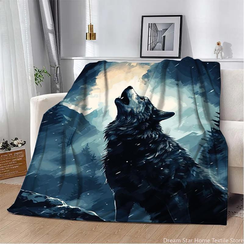 3D Animal Wolf Cute Cartoon Flannel Blanket Fluffy Children and Adults Sofa Plush Bedspread Throw Lunch Blanket for Sofa Bed