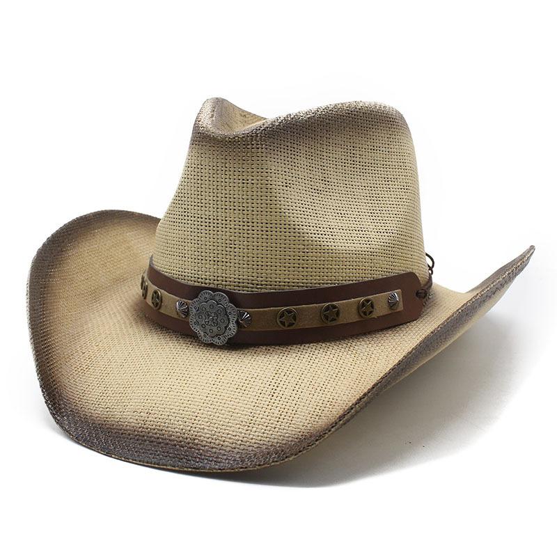 Vintage Spray Paint Cowboy Hat Men'S And Women'S Big Brim Western Horseback Riding Sunscreen Straw Hat Beach Hat