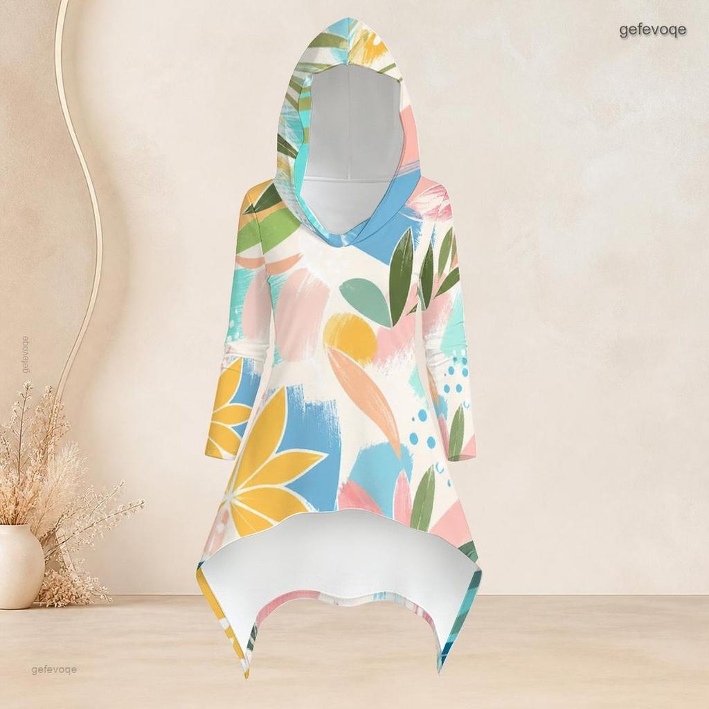 Women Plus Size Printed Hooded Long Sleeve High Low Top And Fitted Pants Two Piece Set
