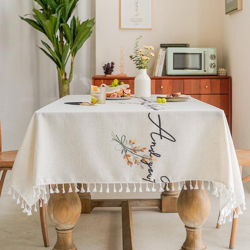 

Tablecloth Spot Hollow Simple Embroidery Letter Fabric Tassel Long Stripe Household Dining Table Mat Decorative Coffee Table Tablecloth 60*60cm