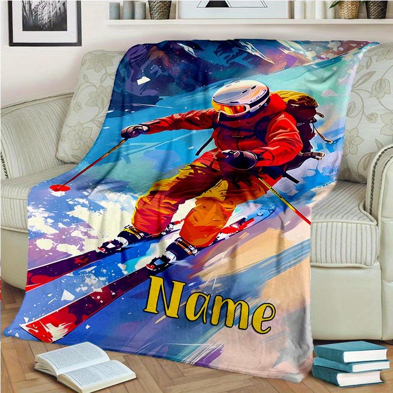 Skiers Shawl Blanket Personalized Name Option Soft Comfortable Stylish For Bedroom Bed Sofa Office Camping Warming Perfect Gift For All Seasons