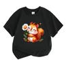 Cute Cartoon Squirrel Hold Daisy Print Kids 100% Cotton T-Shirt Boys Girls Casual Crew Neck Short Sleeve Soft Breathable Summer Tops Adorable Animal F