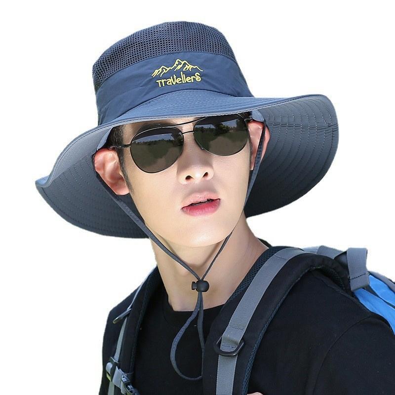 Summer Men Camping Big Brim Sun Protection Fisherman Hat Outdoor Riding Mountaineering Fish Hat Hiking Breathable Hat